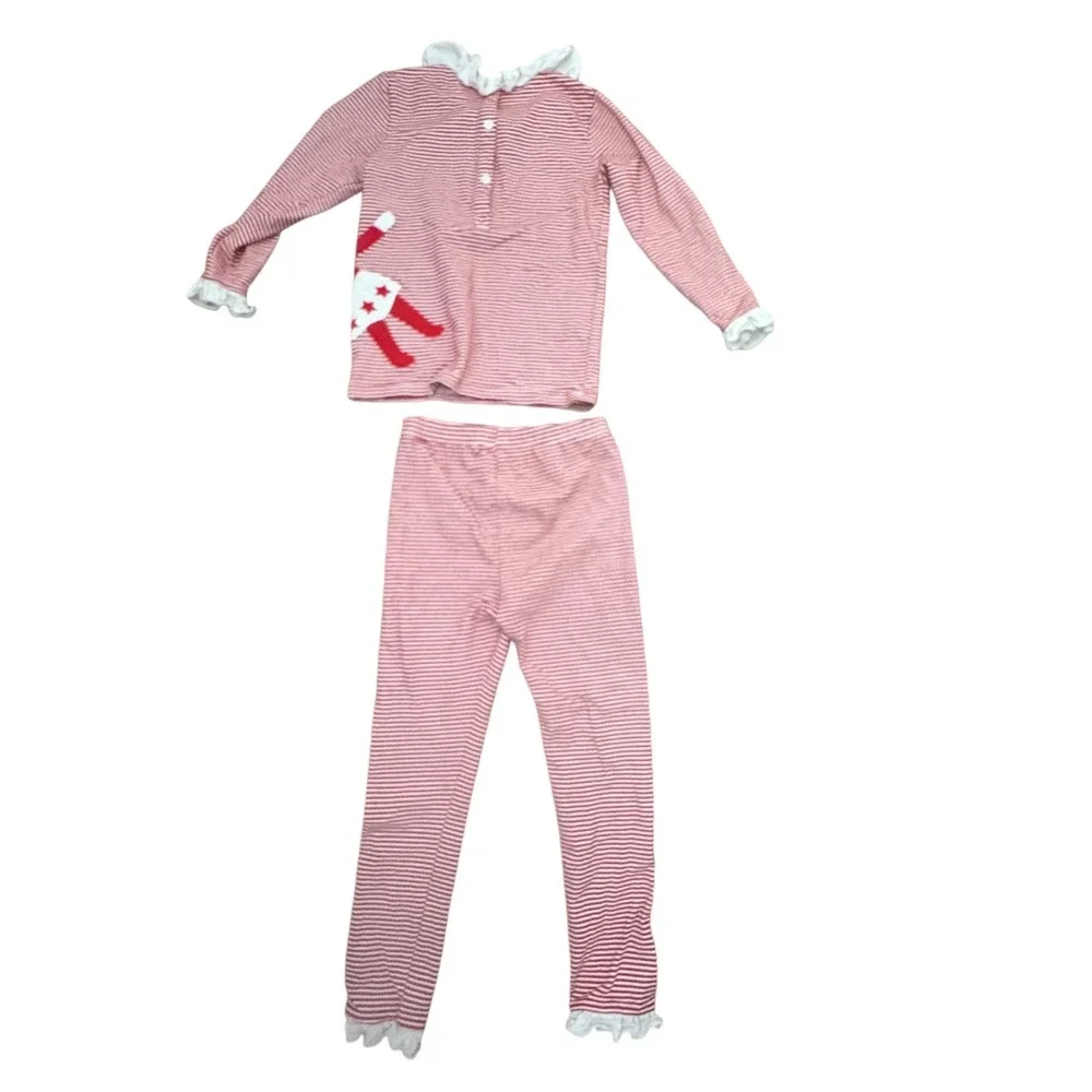 Little Bear Smocks Kids Red White Striped Elf‎ On The Shelf Pajama Set Size 6